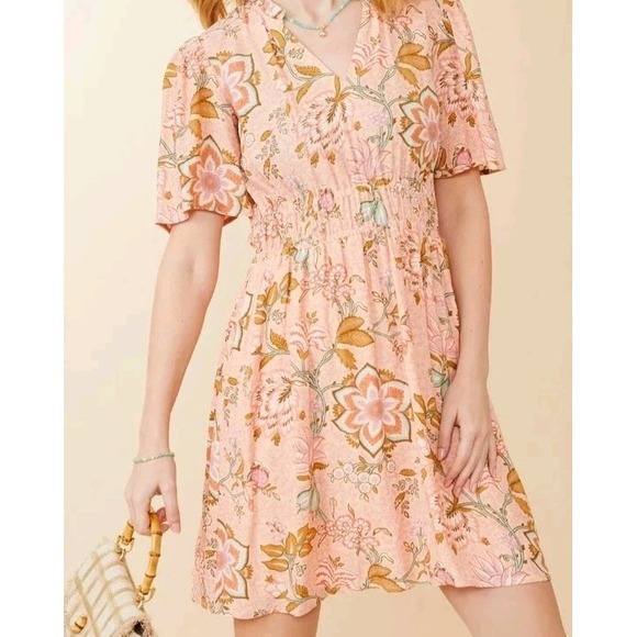 Spartina 449 Elayne Splitneck Dress Calm Waters Floral Cottagecore Beachy L - Picture 2 of 10